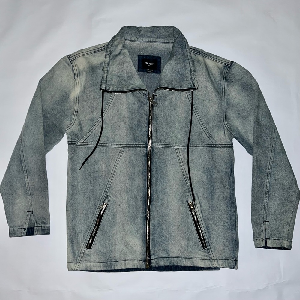 Medium Denim Jacket with Silver Front Zipper